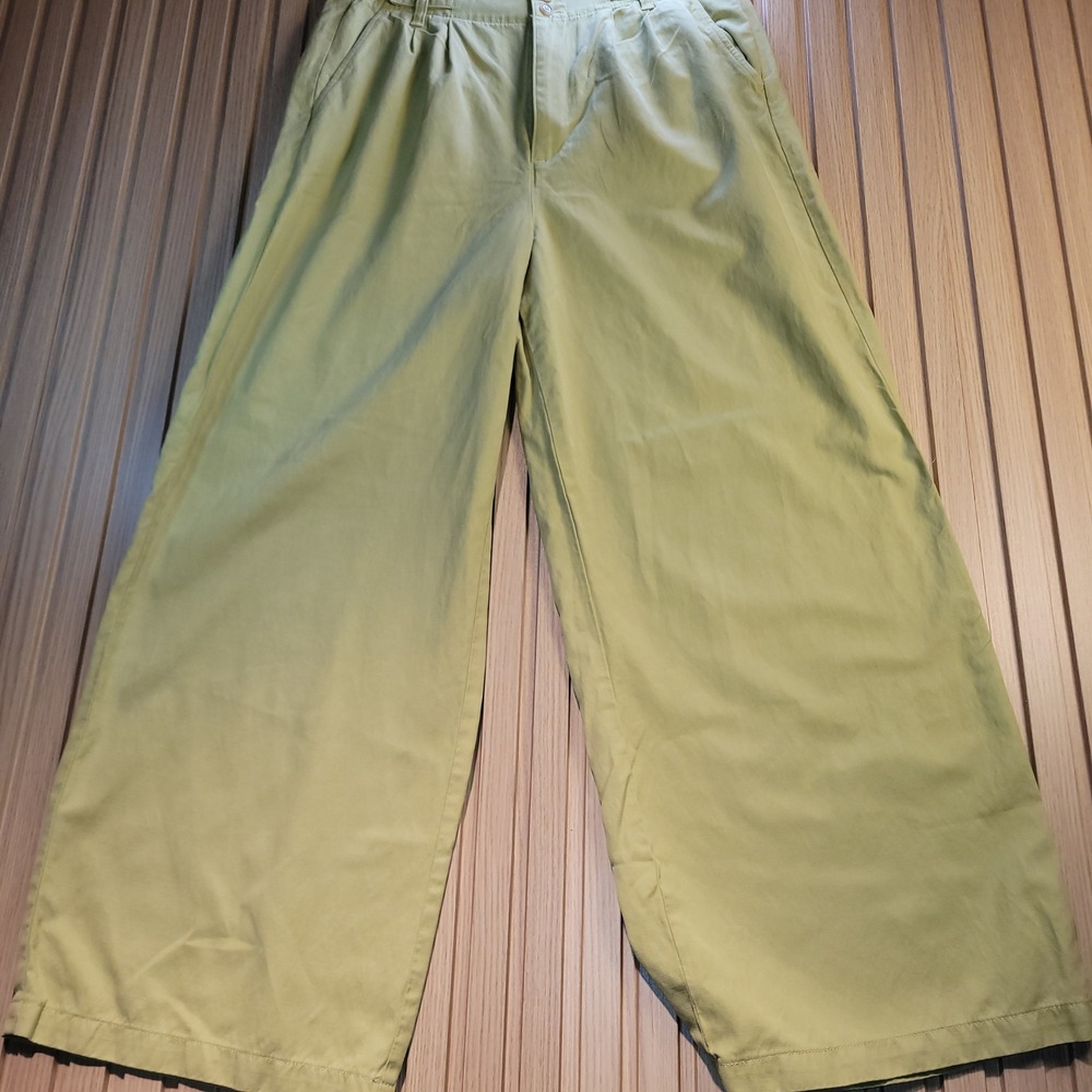 Madewell Harlow Wide-Leg Pant Lime Green High Rise Pleated Trousers Size 12